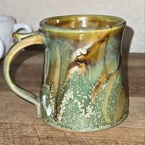 Handcrafted Ceramic Mug with Green and Brown Glaze